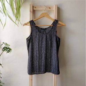 Black and White Drapey Geometric Pattern Scoop Neck Tank Top Size Small